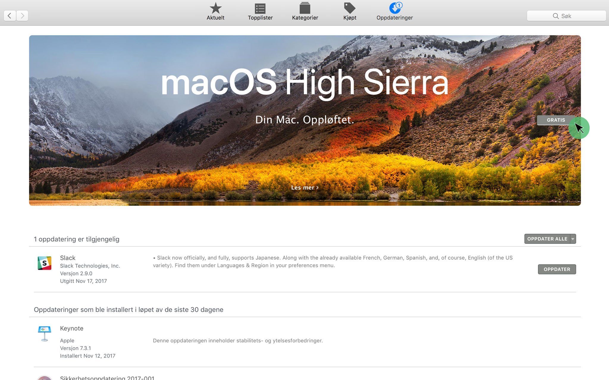 Oppdatere Mac til High Sierra 